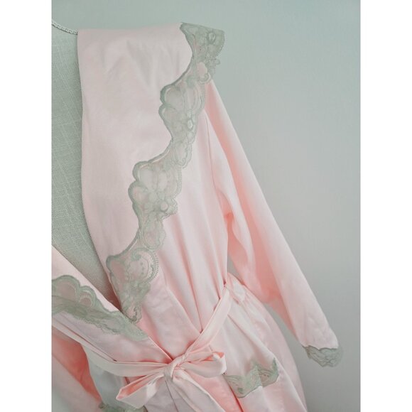 Victoria's Secret Vintage Pink Satin Lace Gold Label 79s 80s Kimono Long Robe M - Picture 3 of 13